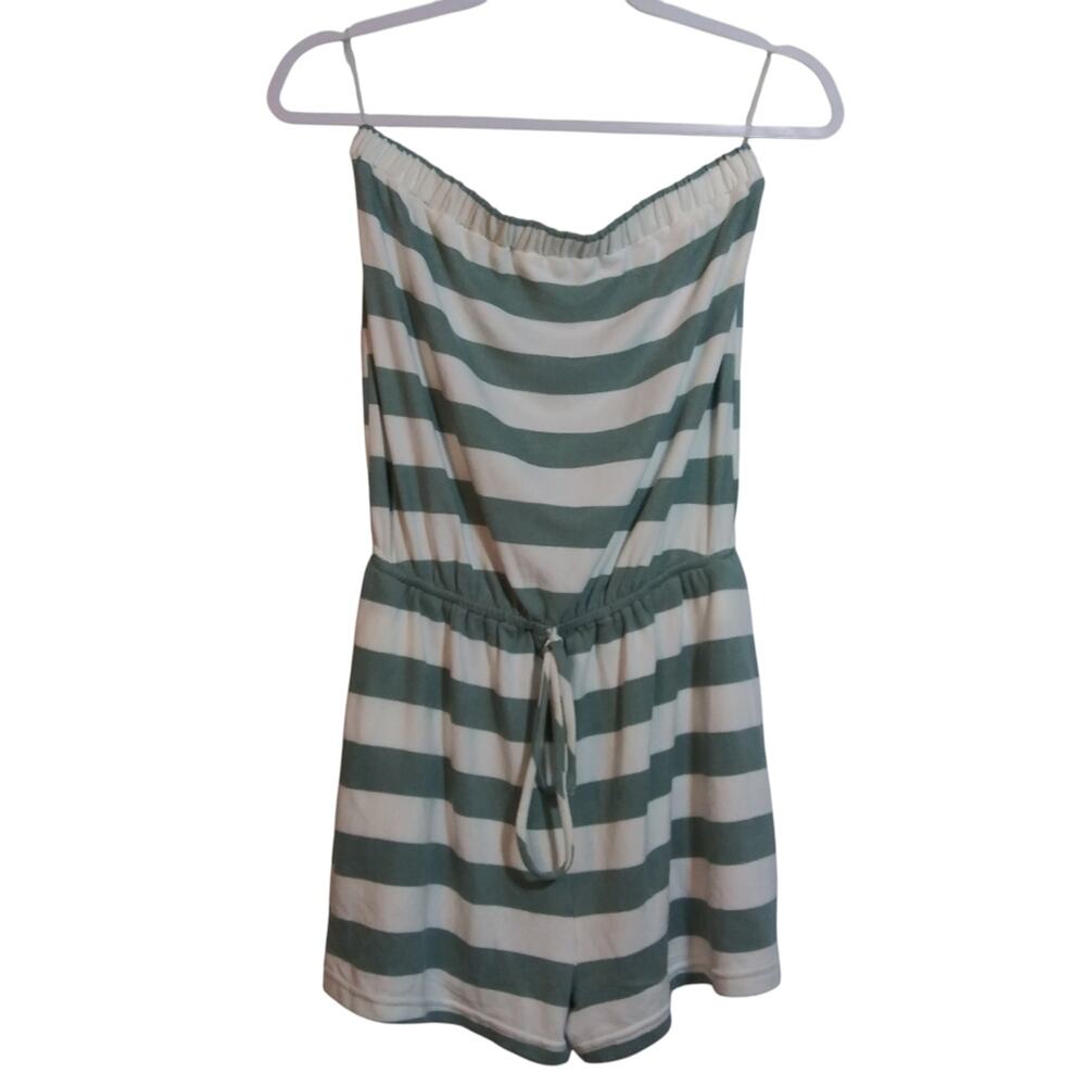 ILLA ILLA Striped Sage Green and White Sleeveless Romper Vacation Beach Size M